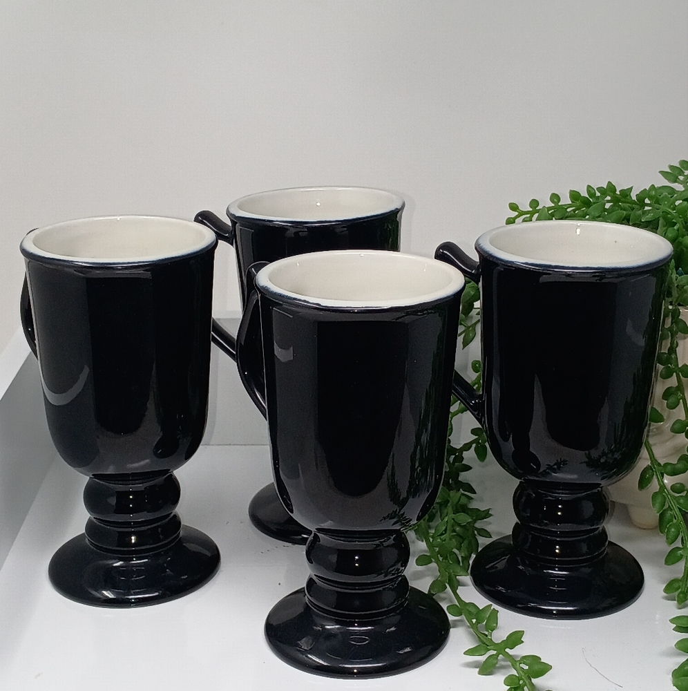 Elegant Black Pedestal "Hall"Mugs Set